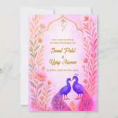 孔雀フローラインディアン結婚ヒンドゥーの水色 招待状 (正面)