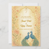 孔雀フローラインディアン結婚ヒンドゥーの水色 招待状 (正面)