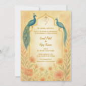 孔雀フローラインディアン結婚ヒンドゥーの水色 招待状 (裏面)