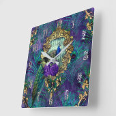 孔雀フローラビクトリアン羽エレガント スクエア壁時計 (傾斜)