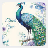 孔雀フローラ水彩有難う スクエアシール (正面)
