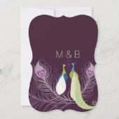 孔雀ペア愛の鳥の紫色の結婚式の招待 招待状 (裏面)