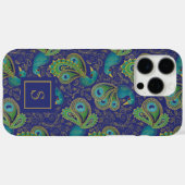 孔雀ペイズリーロイヤルブルーモノグラム Case-Mate iPhoneケース (裏面 (横))
