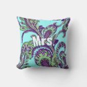 孔雀ペイズリー紫と緑の色を選択 クッション (正面)