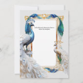 孔雀ホワイトティール(緑がかった色)アールヌーボー装飾枠 招待状 (裏面)