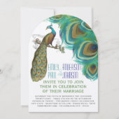 孔雀ボホボヘミアンの羽と孔雀 招待状 (正面)