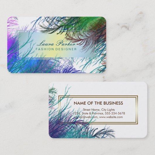 孔雀メイクアップアーティスト美容師ブルーフェザー 名刺 (正面/裏面)