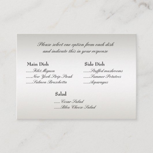 孔雀メニュー選択挿入物 エンクロージャーカード (正面)