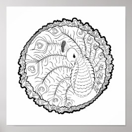 孔雀ユニークアートカラーリングポスター ポスター