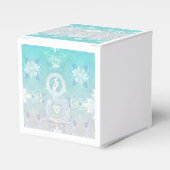 孔雀ロマン結婚ティックのハートとアクアブルー フェイバーボックス (正面サイド)