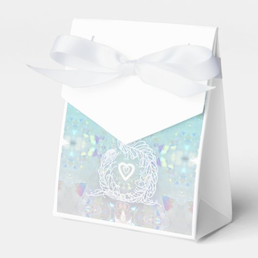 孔雀ロマン結婚ティックのハートとアクアブルー フェイバーボックス (正面サイド)