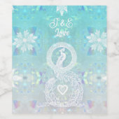 孔雀ロマン結婚ティックのハートとアクアブルー ワインラベル (シングルラベル)