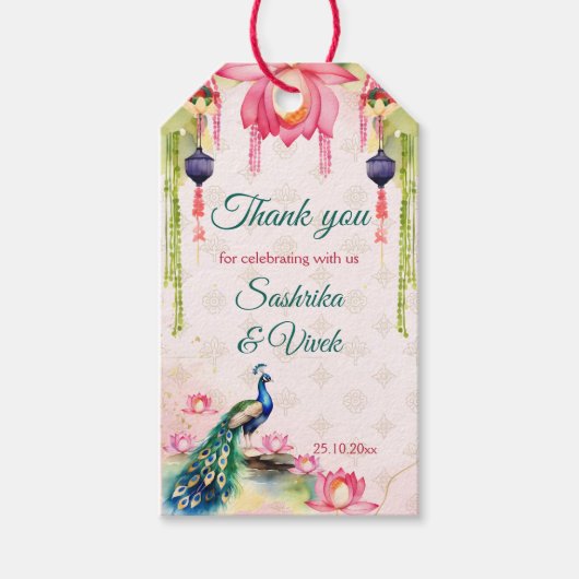 孔雀ロータス結婚インディアン感謝していのお願い ギフトタグ (正面)