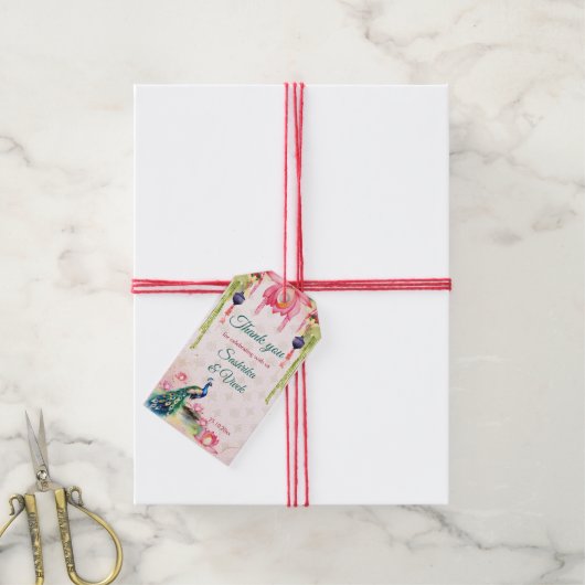 孔雀ロータス結婚インディアン感謝していのお願い ギフトタグ (より糸付き)