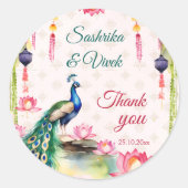 孔雀ロータス結婚インディアン感謝していのお願い ラウンドシール (正面)