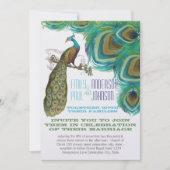 孔雀ヴィンテージ羽と孔雀 招待状 (正面)