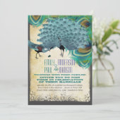 孔雀ヴィンテージ羽毛スワール焼けエッジ羊皮紙 招待状 (スタンド正面)