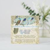 孔雀ヴィンテージ3羽と孔雀 招待状 (スタンド正面)