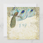孔雀ヴィンテージ3羽と孔雀 招待状 (裏面)