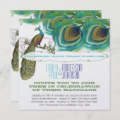 孔雀ヴィンテージ4羽と孔雀 招待状 (正面/裏面)