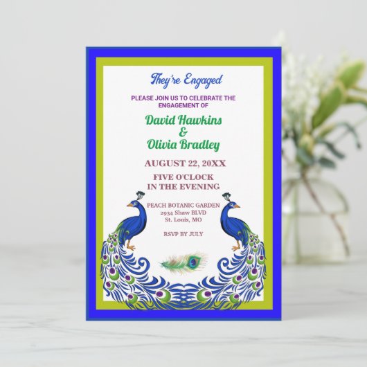 孔雀威厳のある婚約招待状カード 招待状 (スタンド正面)