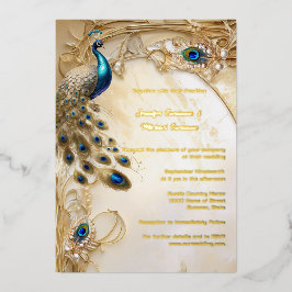 孔雀実在箔ヴィンテージ羽根アールヌーボー 箔招待状