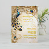 孔雀実在箔ヴィンテージ羽根アールヌーボー 箔招待状 (立ち正面)