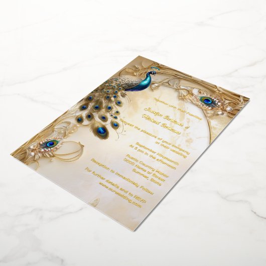 孔雀実在箔ヴィンテージ羽根アールヌーボー 箔招待状 (回転した状態)