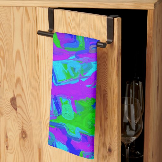 孔雀抽象芸術水彩画 キッチンタオル (三つ折り)