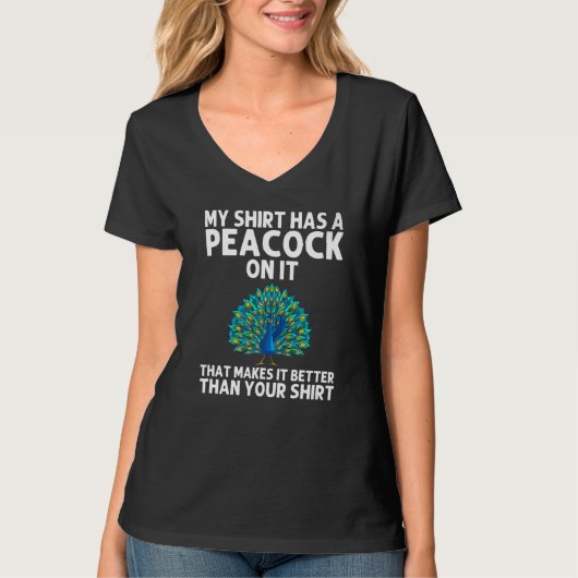 孔雀男性へ女性孔雀の鳥の羽 Tシャツ (正面)