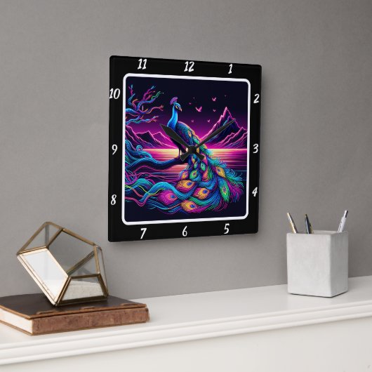 孔雀白熱［赤熱］光を放つ時計 スクエア壁時計 (オフィス)