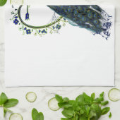 孔雀素晴らしとハート華美の花枠 キッチンタオル (折り畳み)