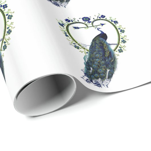 孔雀素晴らしとハート華美の花枠 ラッピングペーパー (ロールコーナー)