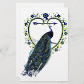 孔雀素晴らしとハート華美の花枠 便箋 (正面/裏面)