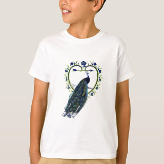 孔雀素晴らしとハート華美の花枠 Tシャツ