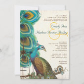 孔雀素朴鳥かご羽毛ウェディング招待状 招待状 (正面)