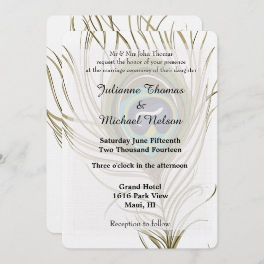 孔雀結婚羽 招待状 (正面/裏面)