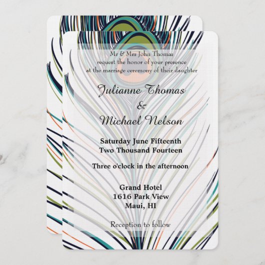 孔雀結婚羽 招待状 (正面/裏面)