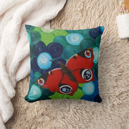 孔雀絵画蝶 クッション (ブランケット)