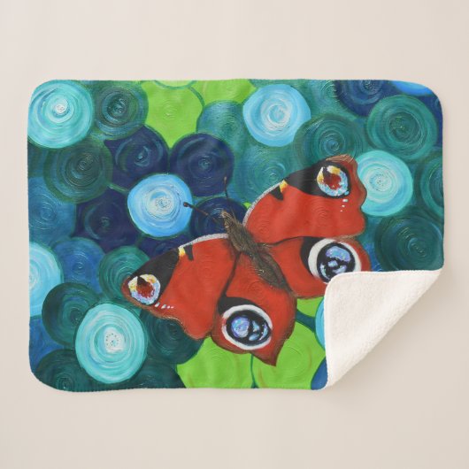 孔雀絵画蝶 シェルパブランケット (正面(横))