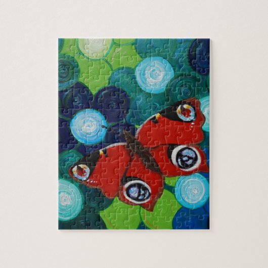 孔雀絵画蝶 ジグソーパズル (縦)