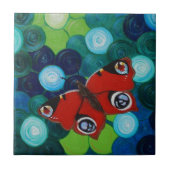 孔雀絵画蝶 タイル (正面)