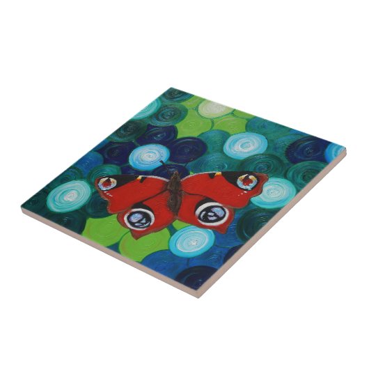 孔雀絵画蝶 タイル (側面)