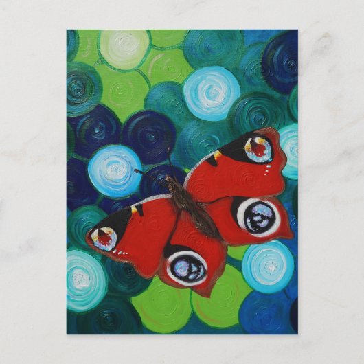 孔雀絵画蝶 ポストカード (正面)