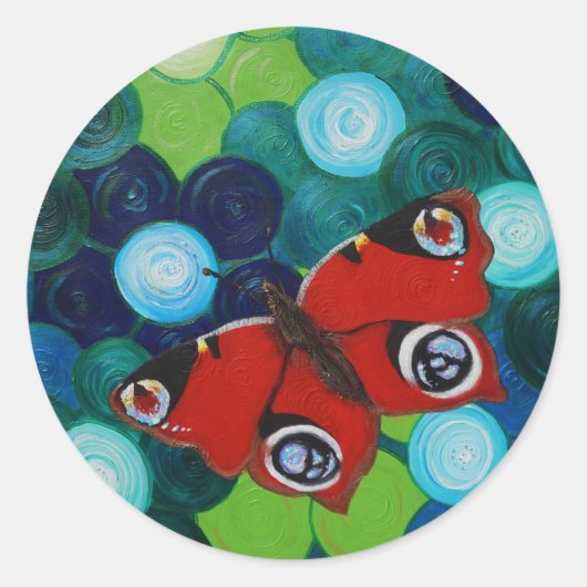 孔雀絵画蝶 ラウンドシール (正面)