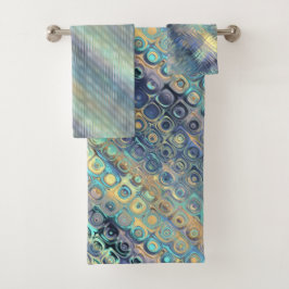 孔雀色いろいろなパターンアンサンブル バスタオルセット