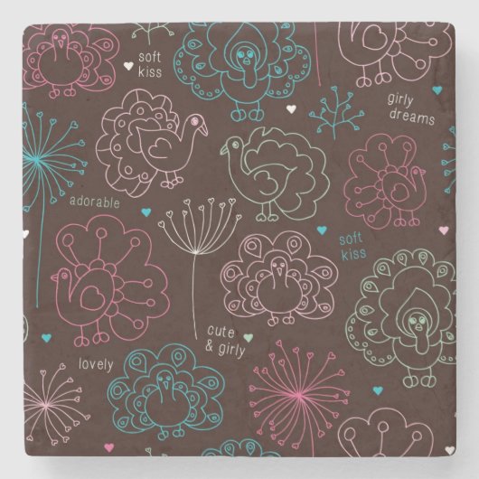 孔雀花のインドの壁紙のヴィンテージ ストーンコースター (正面)