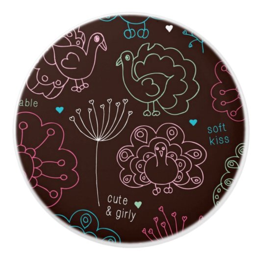 孔雀花のインドの壁紙のヴィンテージ セラミックノブ (正面)