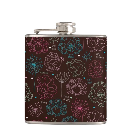 孔雀花のインドの壁紙のヴィンテージ フラスク (正面)