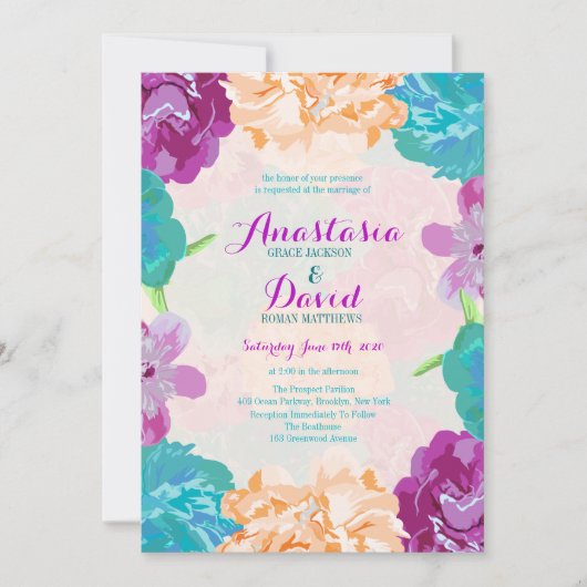 孔雀花の結婚式招待状 招待状 (正面)